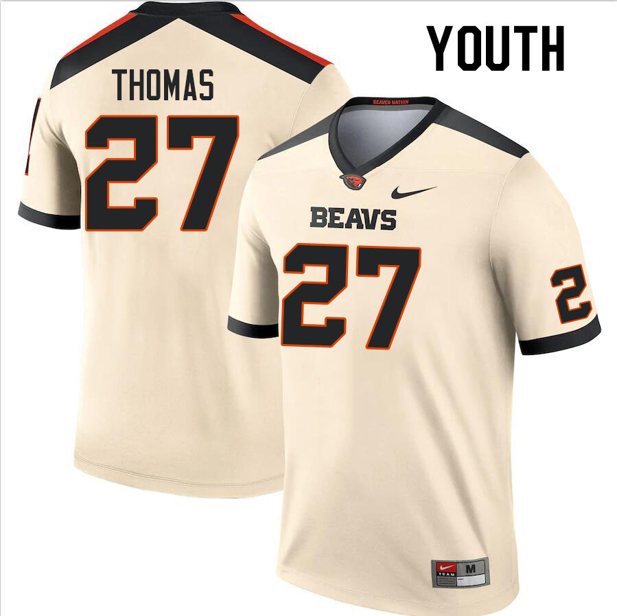Youth #27 Noble Thomas Oregon State Beavers College Football Jerseys Stitched Sale-Cream - Click Image to Close